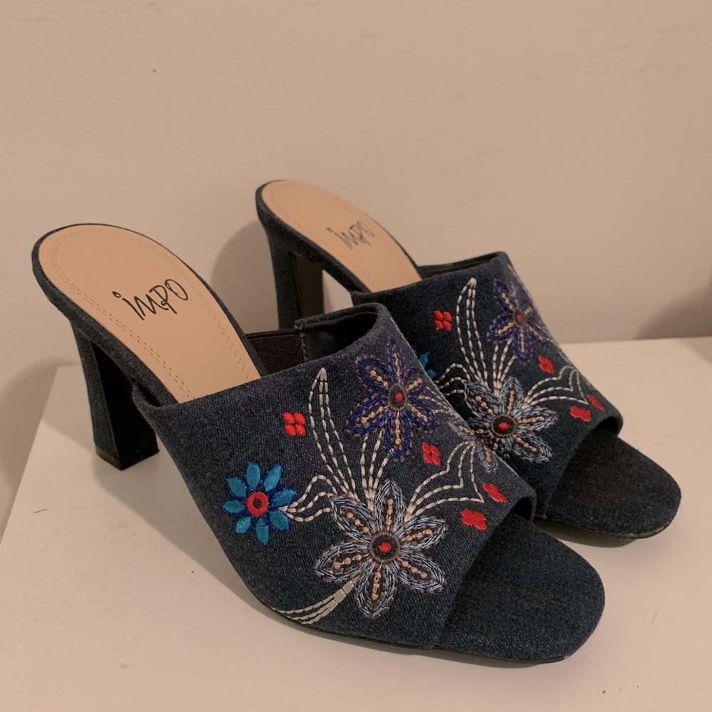 Vintage denim and embroidered heels